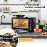 TZS First Austria - Minibackofen mit Kochplatten 60L 3200 W - Mini Backofen Pizzaofen mit Herdplatten bis 230°C & 6 Heizmodi - Miniofen Kombigerät mit 4 Einschubhöhen & hochwertigem Zubehör
