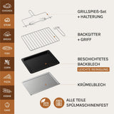 WOLTU Mini Backofen, Pizzaofen 32 L, 1600 W, 100-230 °C, 0-60 Min. Timer, 5 Heizmodi, Doppelglastür, mit Drehspieß Backblech Grillrost Krümelblech Rostheber, Weiß